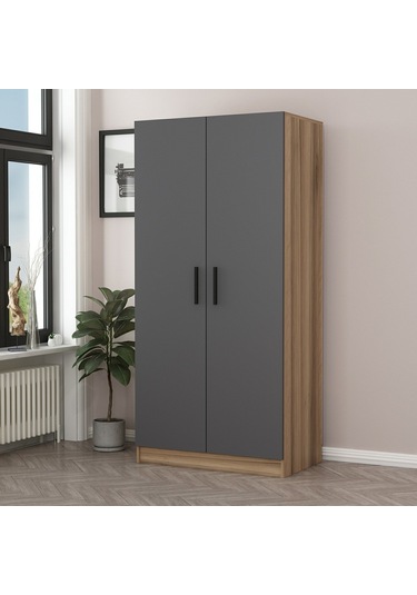 Minar Kale 2 Kapaklı Dolap Dore Antrasit 210cm