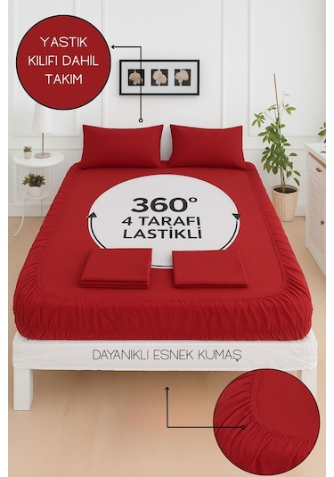 Mirava Premium %100 Pamuk Penye Lastikli Tek Kişilik Çarşaf Takımı 1 Yastık Kılıfı Dahil Bordo 120x200cm Bordo