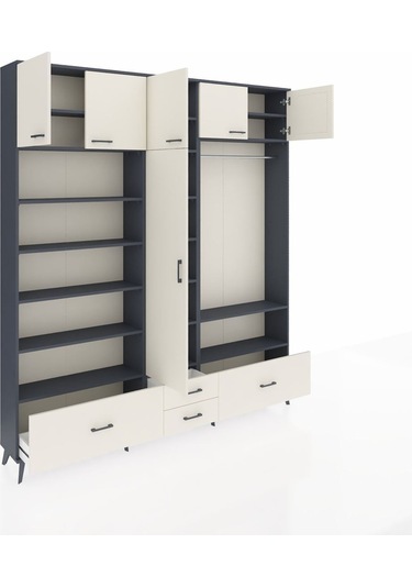 Arges Dolap 18 Raflı 4 Çekmeceli Tek Askılı 220x30x243 Antrasit-aytaşı/aytaşı Aytası/aytası
