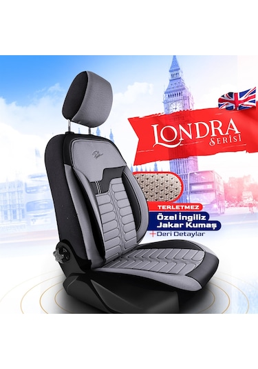 Panda Londra Serisi İngiliz Jakar Kumaş Oto Koltuk Kılıfı - Açık Gri - Siyah