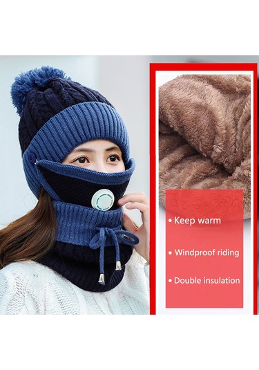 Kosona Kışlık Kadın Triko Şapka Seti: Yünlü Kalın, Soğuk Ve Rüzgar Engeli, Nefes Valfi, Bisiklet Sürerken Kullanıma Uygun, Pembe