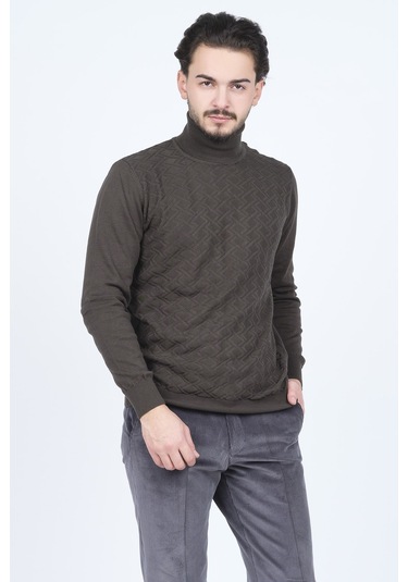 Raymons Erkek Desenli Tam Balıkçı Triko Kazak 67822507 Haki