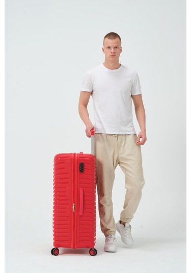 Keo-plus Kırmızı Büyük Boy Silikon Kırılmaz Pp Valiz Kırmızı