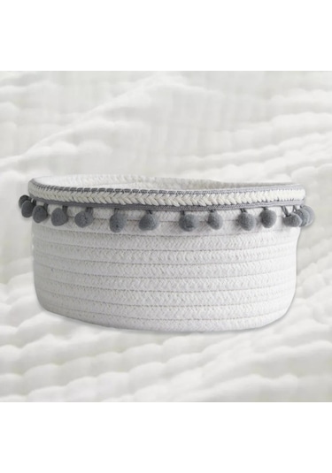 Suntek Güzel Yumuşak Depolama Sepeti Dokuma Pamuk İpliği Yün Gri Peluş Top Gri