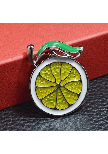 Yeşil Blucome Yağlıboya Limon Portakal Broş Moda Meyve Pimleri Kızlar Canlı Renk Aksesuarları Yeşil