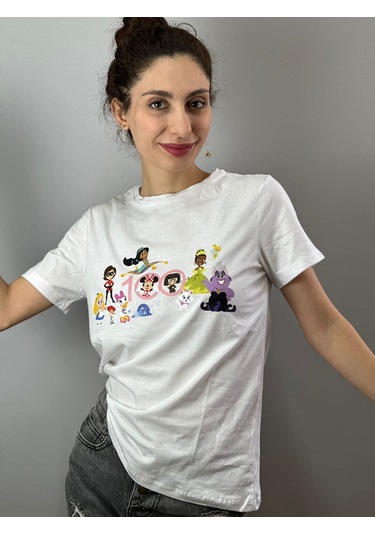 Baskılı Tasarım Kadın Tişört Beyaz