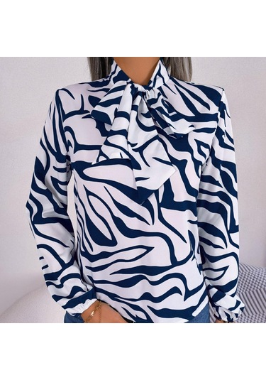 Gmxıa Kadın Modası Rahat Yaz Uzun Kollu V Yaka Bluzlar Ve Mizaç Kontrast Renkli Çizgili Şifon Gömlek Fener Kollu Gömlekler Siyah