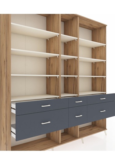 Hyperion Dolap 12 Raflı 6 Çekmeceli 220x44x243 Çam-aytaşı/antrasit Aytası/antrasıt