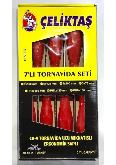 Çeliktaş Yıldız Düz Mıknatıslı Tornavida Seti Takımı CrV 7 Parça