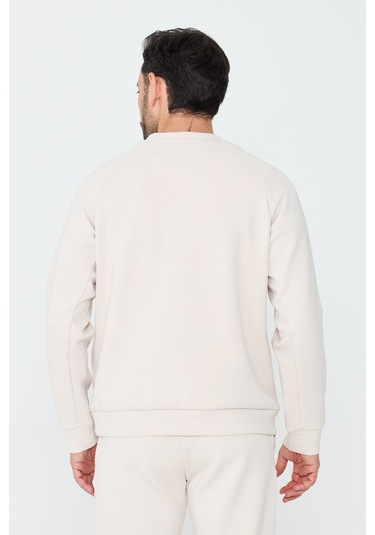 White Stone Kırık Beyaz Pamuklu Erkek Basic Sweatshirt Off-whıte