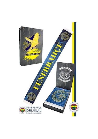 Fenerbahçe Lisanslı Bir Şarkısın Sen Fenerbahçe Şal Atkı Kanarya Baskılı Ahşap Kutulu Sarı - Lacivert