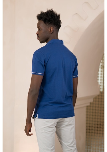 Paul Martin Regular Fit Yaka Garnili Pamuklu Polo Yaka T-shirt İndigo