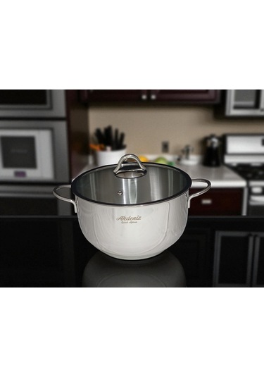 16 Cm Cam Kapaklı Derin Çelik Tencere