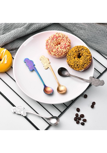 Konesam 304 Çelik Deniz Kızı Desenli Altın Renkli Çay Kahve Kaşığı, Ev Partisi Hediyelik Spoon, Opp Çanta İle Paketli Diğer