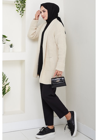 Enfil Şal Yaka Triko Hırka 1598 - Bej Bej