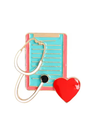 Monyee Tıp Çalışanları İçin Alüminyum Broş - Stetoskop Ve Dahiliye Defteri Desenli, Zirve, 4.6x4.6 Cm, Güzellik Ve Profesyonellik Birleşimi Mavi