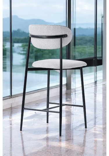 Hanev Serisi 1 Adet 75 Cm Krem Ada Mutfak Bar Sandalyesi Gold Kaplama Metal Ayak Gri Sandalye - Siyah Ayak Gri