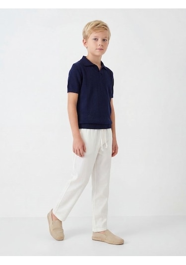 Zekids Erkek Çocuk Tasarım Pantolon-17166 Beyaz