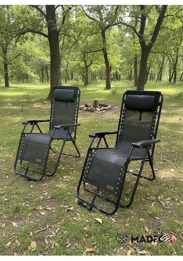 Madfox Easyrest Katlanır Şezlong Sandalye Siyah Siyah