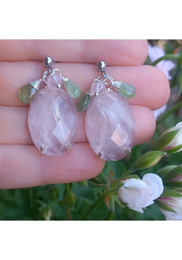 2787 Pembe Kuvars Zebercet El Yapımı Çelik Aparatlı Küpe Açık Pembe