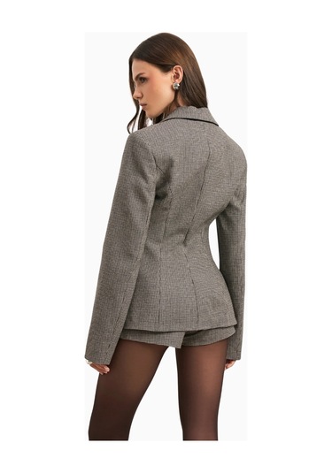Because Of Alice Single Breasted Cinched Waist Blazer Kadın Ceket Gri
