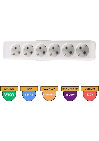 Viko Multi-let 6'lı Grup Priz Topraklı Çocuk Korumalı Klemensli Beyaz - 90113600