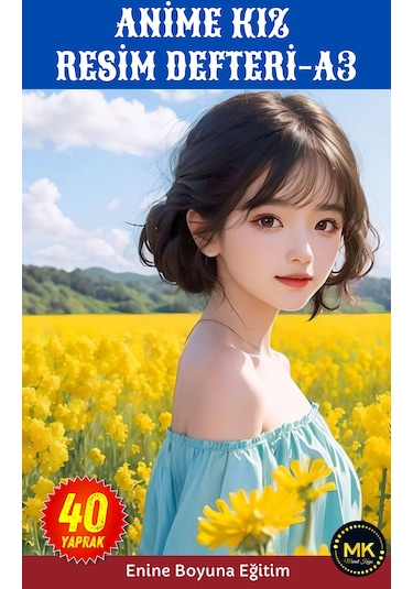 Anime Kız Çiçekler İçinde Resim Defteri Büyük Boy