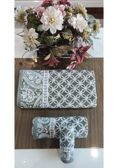 El Ve Yüz Havlusu Hediyeli 1adet Bukle Coton 70x140 Cm. Banyo Havlusu Yesil