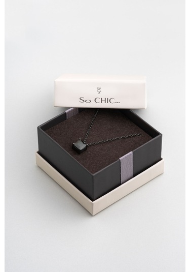 So Chıc... Zirkonu Taşlı Siyah Rodyum Kaplama 60 Cm Gümüş Erkek Kolye Siyah