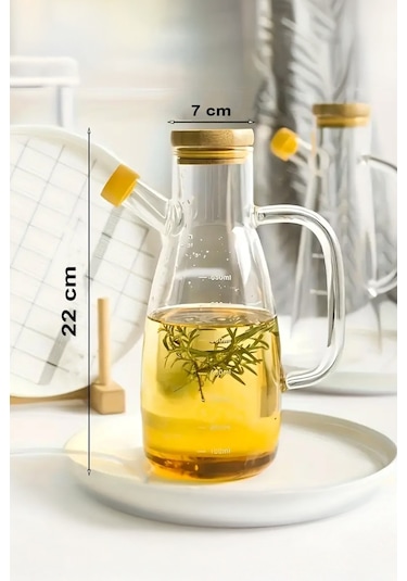 Bambu Kapaklı Borosilikat Cam Yağlık Yağdanlık 1000 Ml