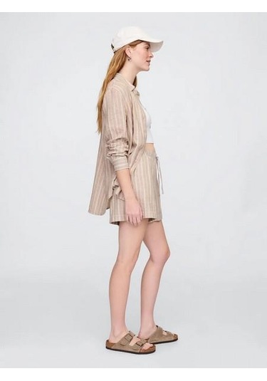 Gap 713422002 V-linen 4 In Easy Po Stripe Kadın Şort Haki