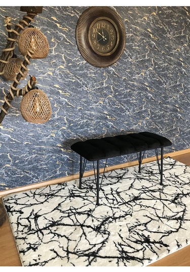 Yirmi15 Metal Ayaklı Eco Black Babyface Puf & Bench