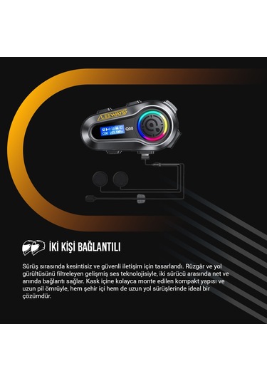 Leeways Q08 5.3 Uyumlu Motosiklet Kask Kulaklık Intercom Işıklı Motorsiklet Interkom