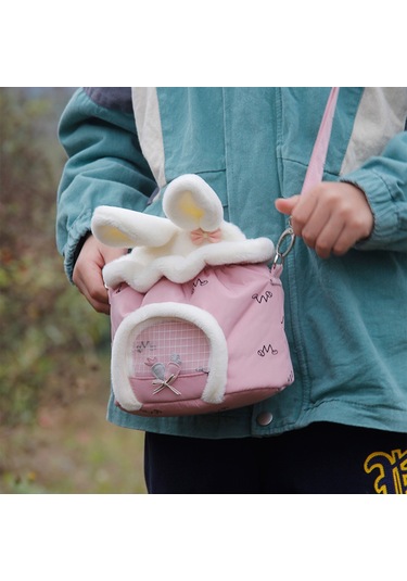 Vkemall Küçük Evcil Hayvanlar İçin Kışlık Taşıma Çantası - Tavşan Kadife, Havalandırmalı, Elini Serbest Bırakır Pembe