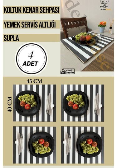 Antrasit-beyaz 4 Adet Çok Amaçlı Koltuk Kenar Sehpası, Supla, Yemek Servis Altlığı Antrasit-beyaz