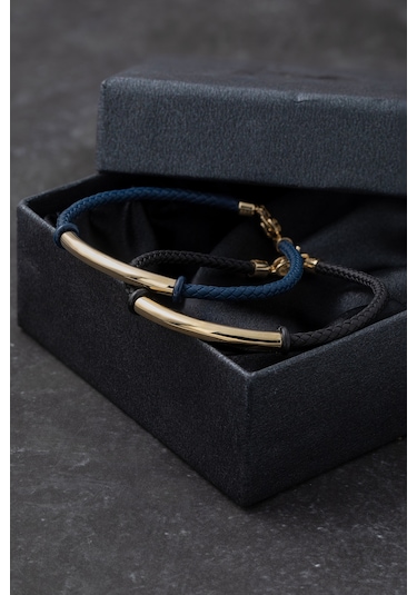 Cenova Kuyumculuk 14 Ayar Altın Lacivert Örme Kauçuk Erkek Bilekliği Lacivert