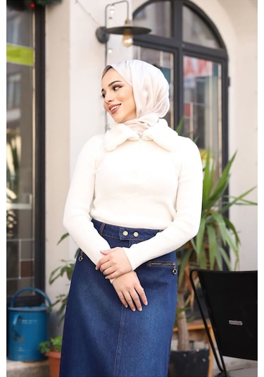 Beli Çıt Çıtlı Fermuar Cep Detaylı Kot Etek - 001