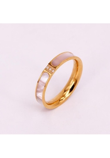 Novahub Altın Yeni Stil 2 Renkli Kakma Kabuklu Lüks Kristal Yüzük Kadın Alyans Nişan Bandı 9/9 Kaynaklı Paslanmaz Çelik Altın