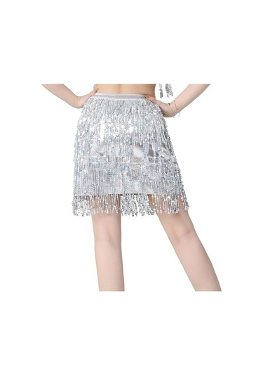 Fastbuy Kadınlar İçin Homyl Parti Rave Payet Püskül Etek Boho Moda Arjantin Gri Gri