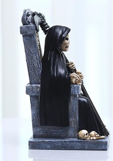 Novahub İskelet Tahtta Oturan Reçine Ölüm Azrail Heykeli, Cadılar Bayramı Dekorasyon, Noel Süsleme, Korku Stil, Heykelcik, Hediyelik 1pcs