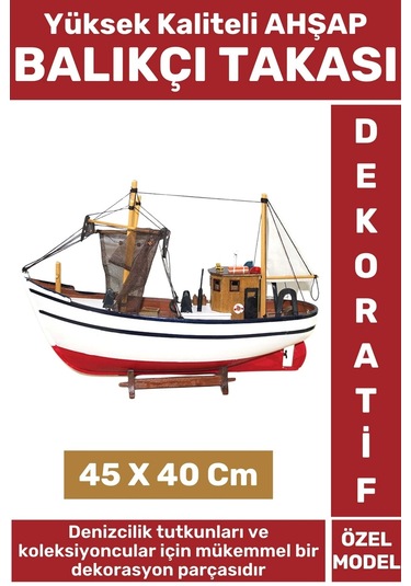Premium Yüksek Kaliteli Dekoratif Ev Ofis Hediyelik Denizci Koleksiyon Ahşap Balıkçı Takası 45x40 Cm