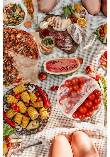 Mivelacure Lastikli Buzdolabı Poşeti 50x40cm Şeffaf Gıda Yiyecek Saklama Torbası Piknik Kamp Poşeti