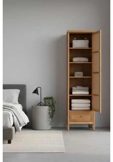 Altea Rattan Detaylı Masif Elbise Dolabı Ahşap