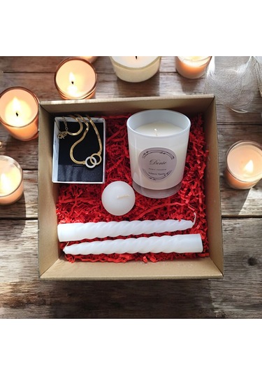 Denic Hediye Seti Kokulu Beyaz Bardak Mum Halka Kolye Burgulu Mum Yüzen Mum