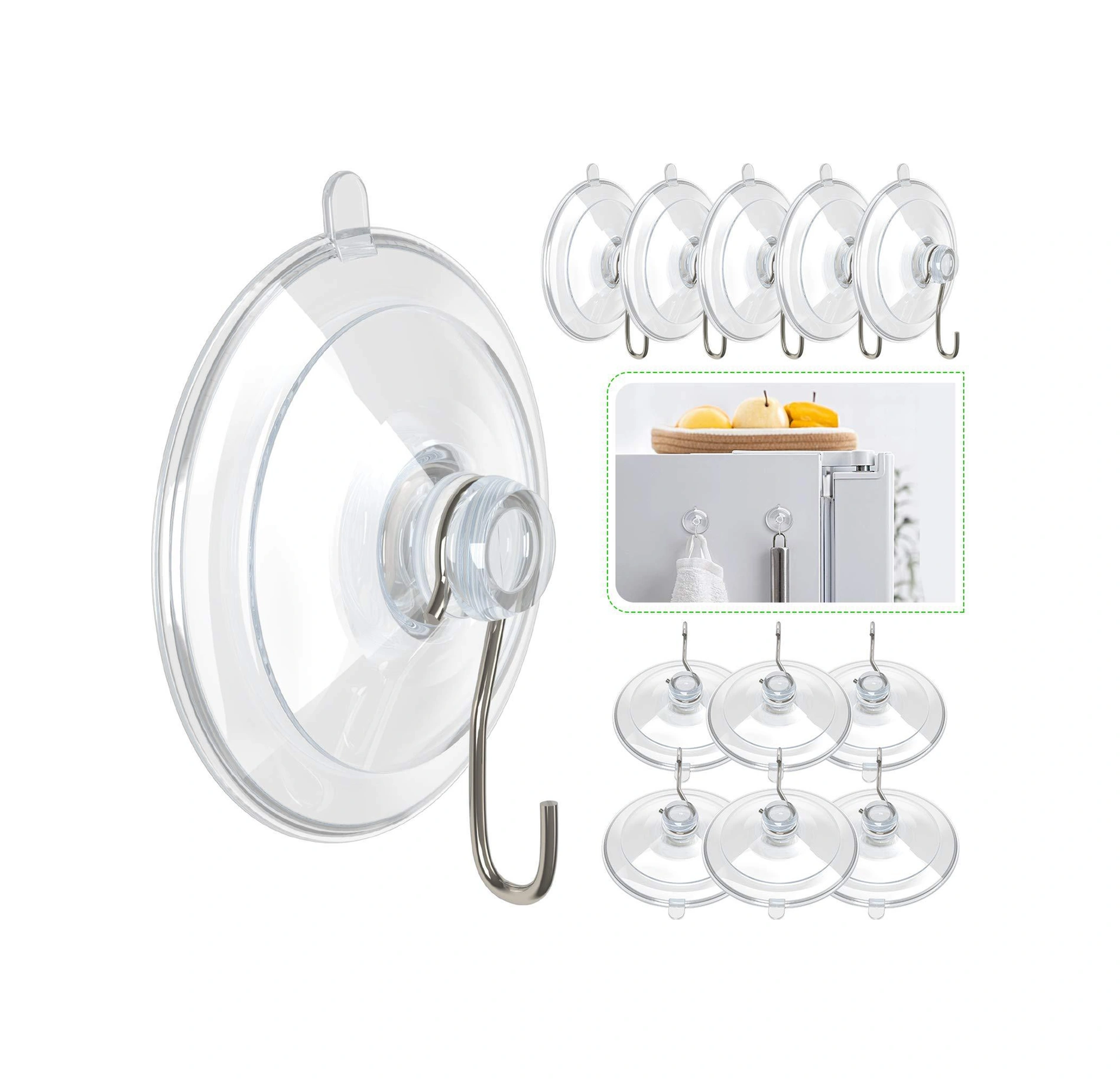 Yaleker 8 Adet Cam Duvar Pvc Süspansiyon Kanca: Paslanmaz Çelik, 7 Lbs Yük, Sudan Dayanıklı, Izsiz Kurulum, Mutfak/banyo Uygun, Ayrı Ayrı Kullanıma Uygun Şeffaf