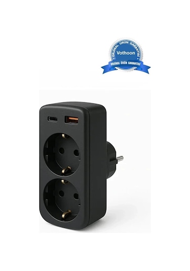 Bfs Çoklu Priz Yüksek Gerilim Korumalı 2 Li Priz 1xusb 1xtype-c Çıkışlı Grup Priz Çoğaltıcı Standart