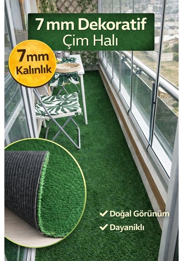 7 Mm Dekoratif Çim Halı Doğal Görünüm, Pratik Kullanım 100 x 550