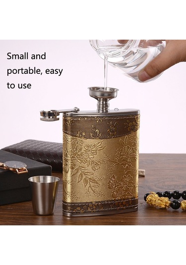 Sones Taşınabilir Paslanmaz Çelik Kalça Matarası Seti Şarap Kadehi Hunisi, Stil: 8oz Old Jack Patch Core