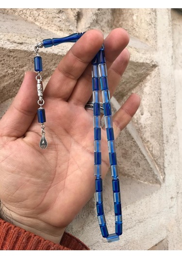 Sultan Telkari Sürmeli Mavi Tonda Kesme Toz Kehribar Tesbih