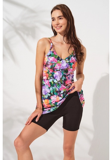 Pierre Cardin Şortlu V Yaka Tankini Çiçekli
